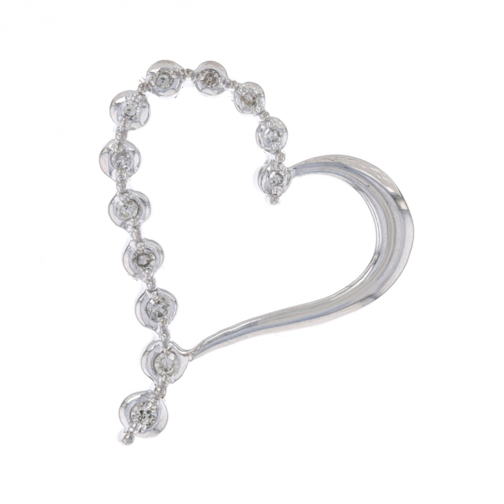 White Gold Diamond Graduated Journey Heart Pendant - 10k Single Cut .10ctw Love